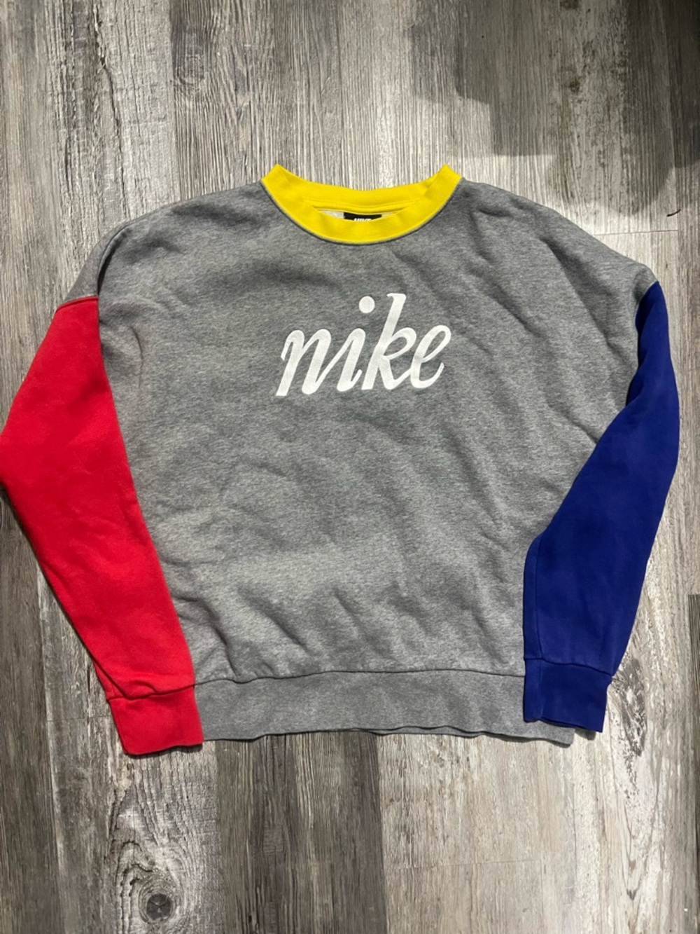 Nike Spell Out Crewneck Sweater Multi-Color Block Pullover Size M